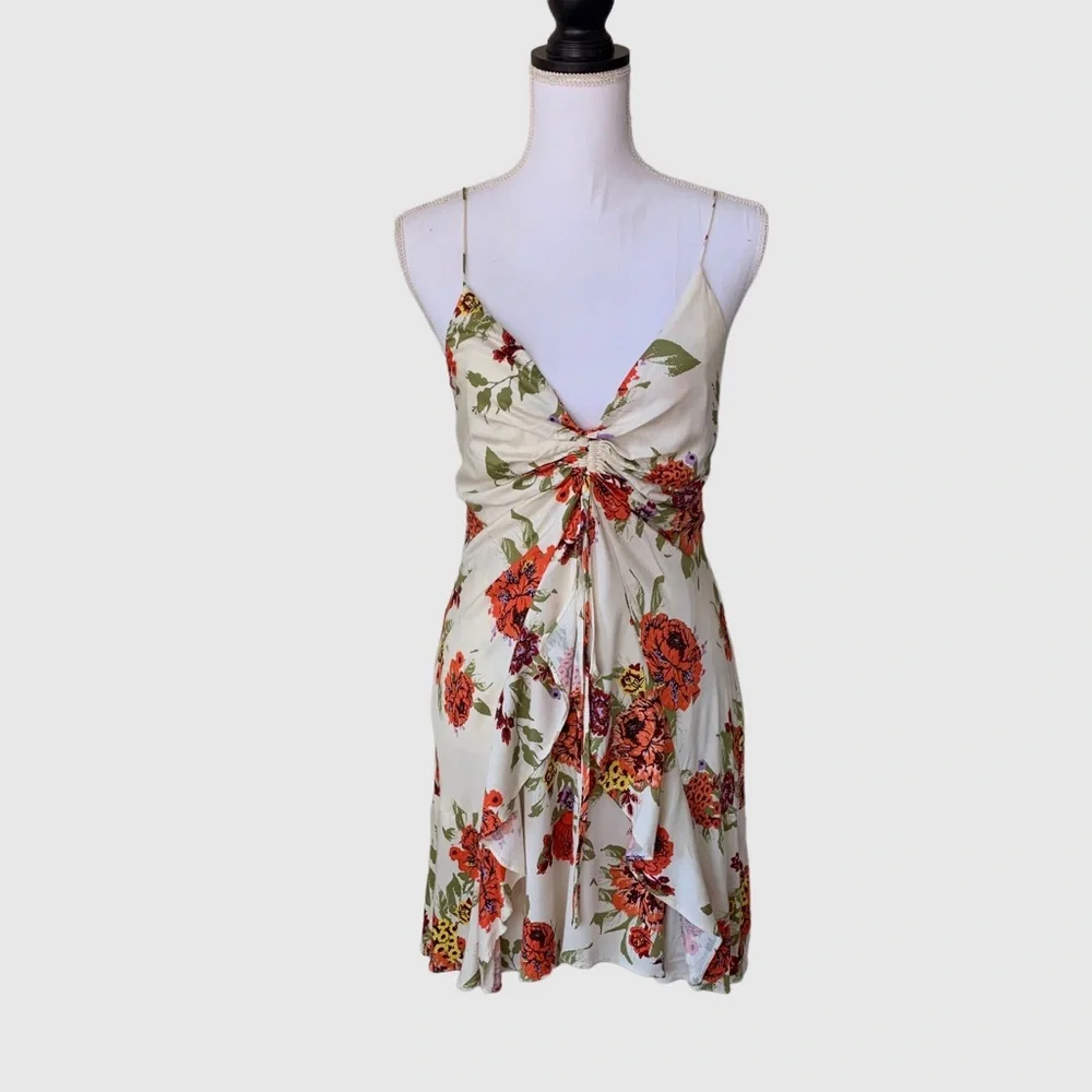 FREE PEOPLE HAPPY HEART FLORAL RUCHED MINI DRESS